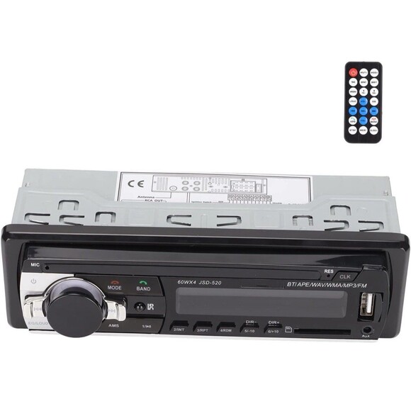 JSD520 Single 1 Din Bluetooth Radio Car Stereo Audio AUX/FM/SD/MP3 Player Remote - Picture 1 of 12